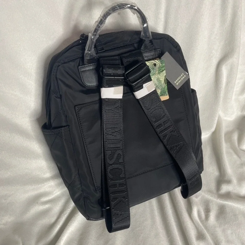 BADGLEY MISCHKA Black NWT Computer Backpack‎ Bag Nylon Wool Plaid Tweed